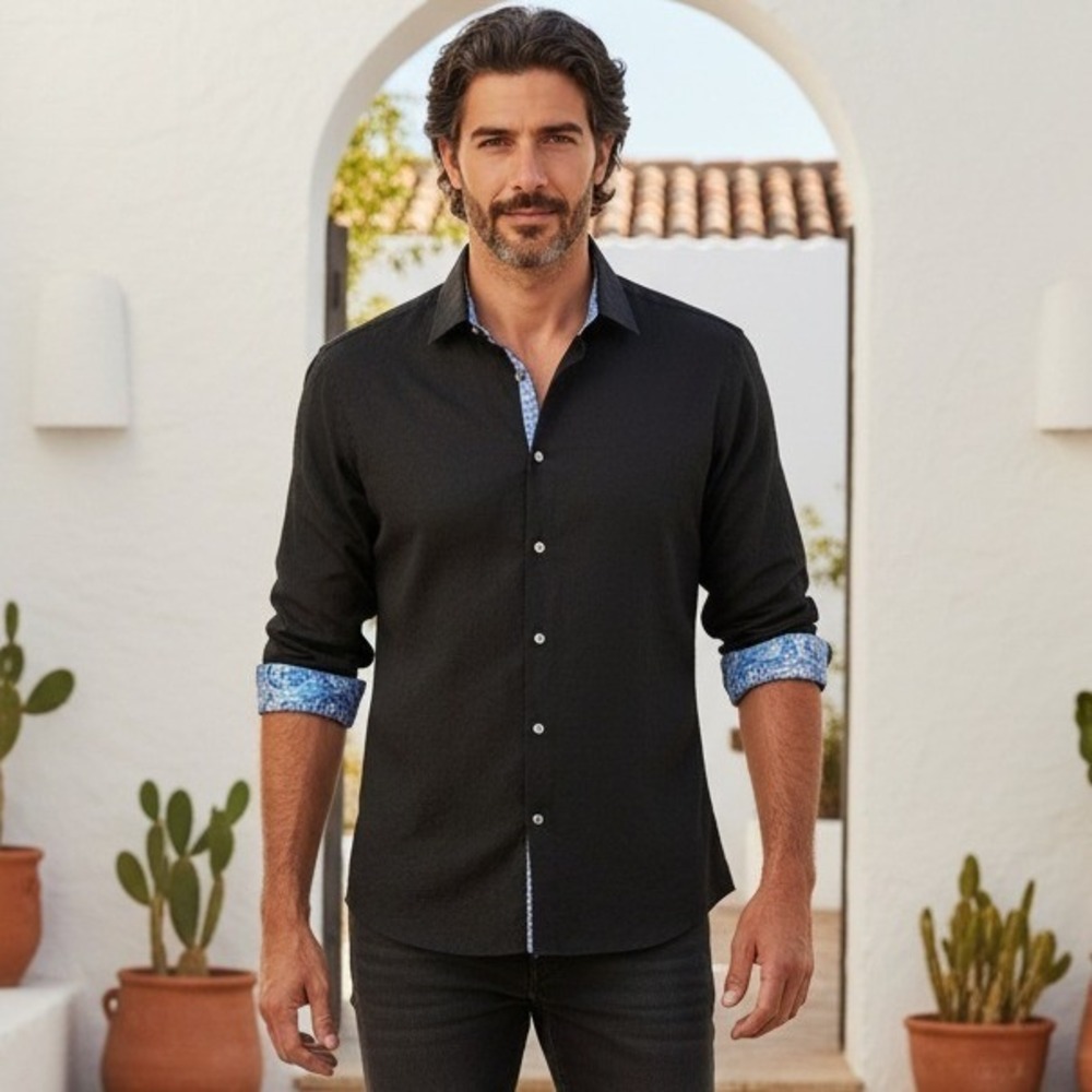 Bespoke Men's 3XL Black Textured Long Sleeve Button Down Dress Shirt XXXL NEW